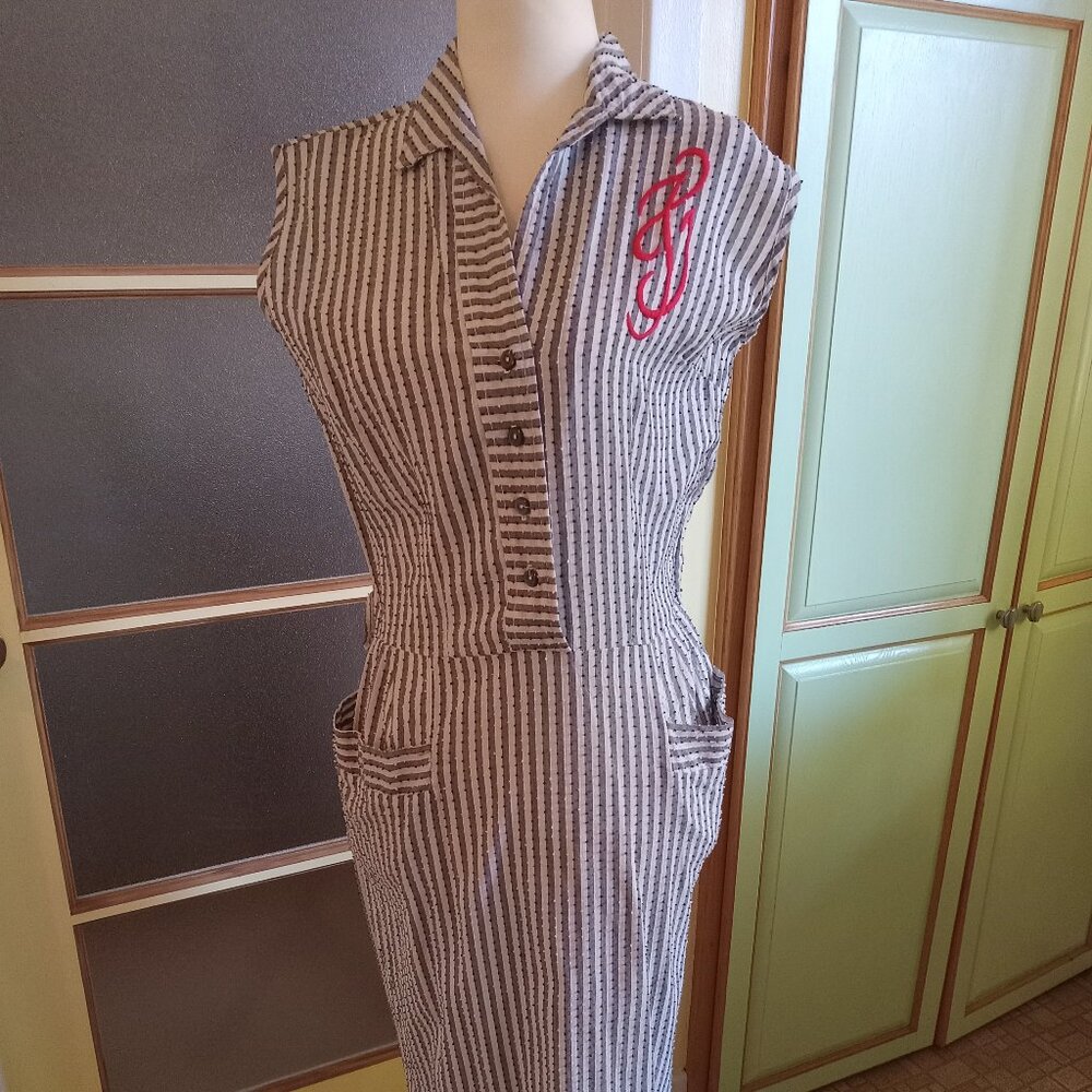 Vintage stripe dress 1950s rockabilly white and grey